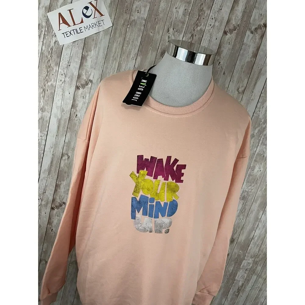 John Dean Shirt Mens 2XL Sweater Pink Sweatshirt Pullover Wake Your Mind Up N155